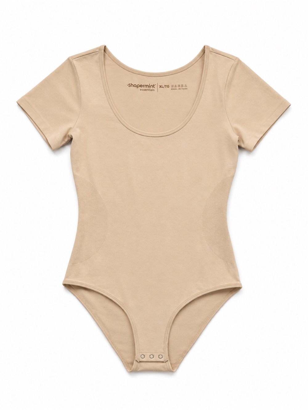 Shapermint Essentials All Day Every Day Short Sleeve Bodysuit Nude Beige XL